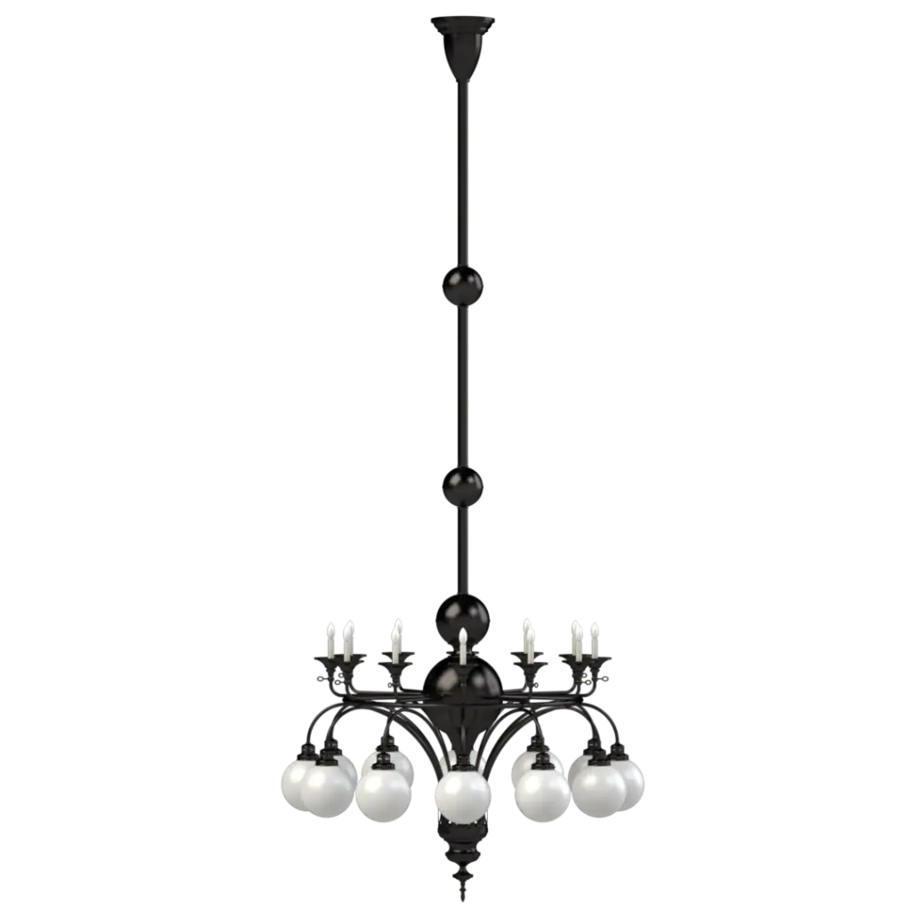 Black chandelier with white glass balls on a white background
