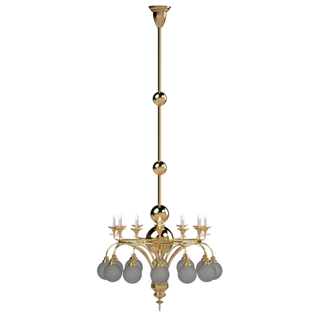 Gold chandelier with frosted glass balls on a white background