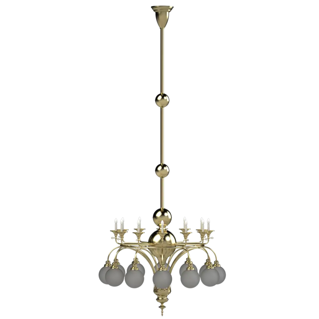 Gold chandelier with frosted glass balls on a white background