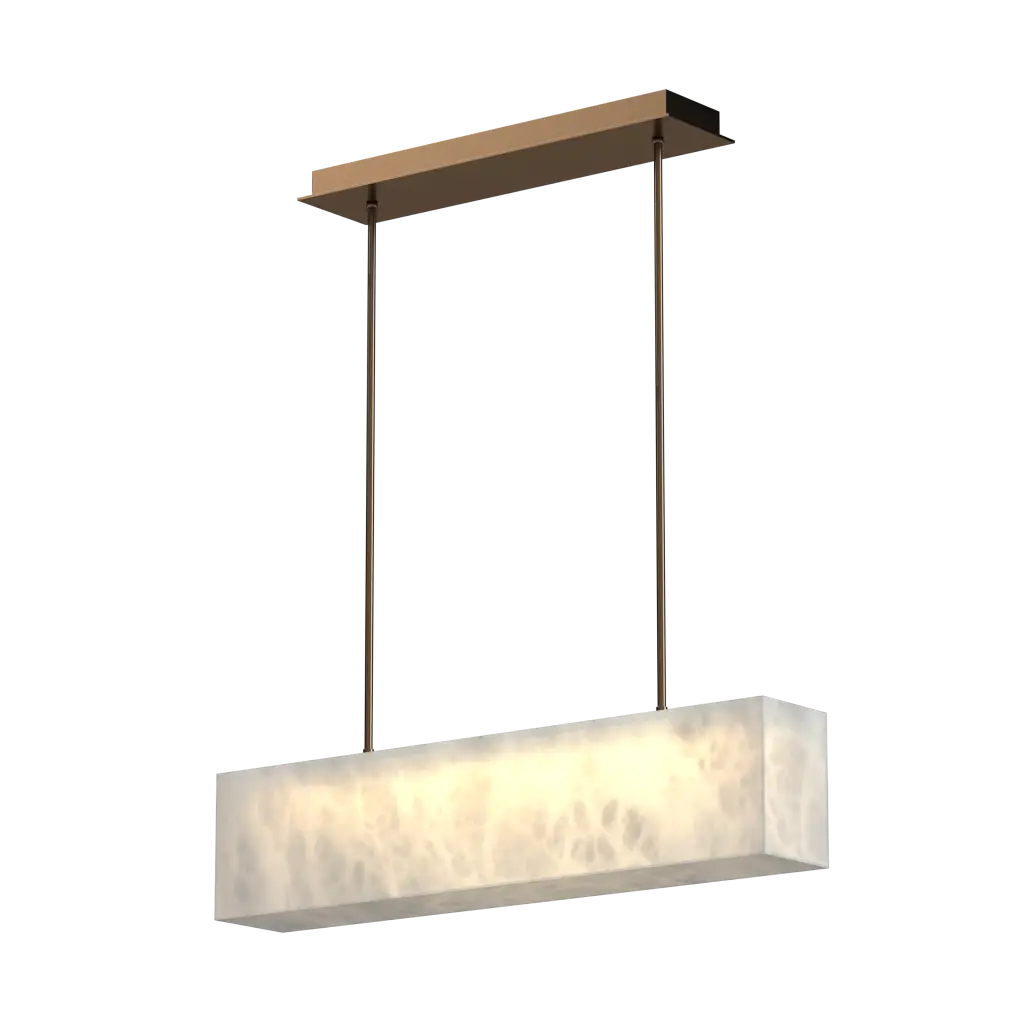 Modern pendant light with rectangular shade on a white background
