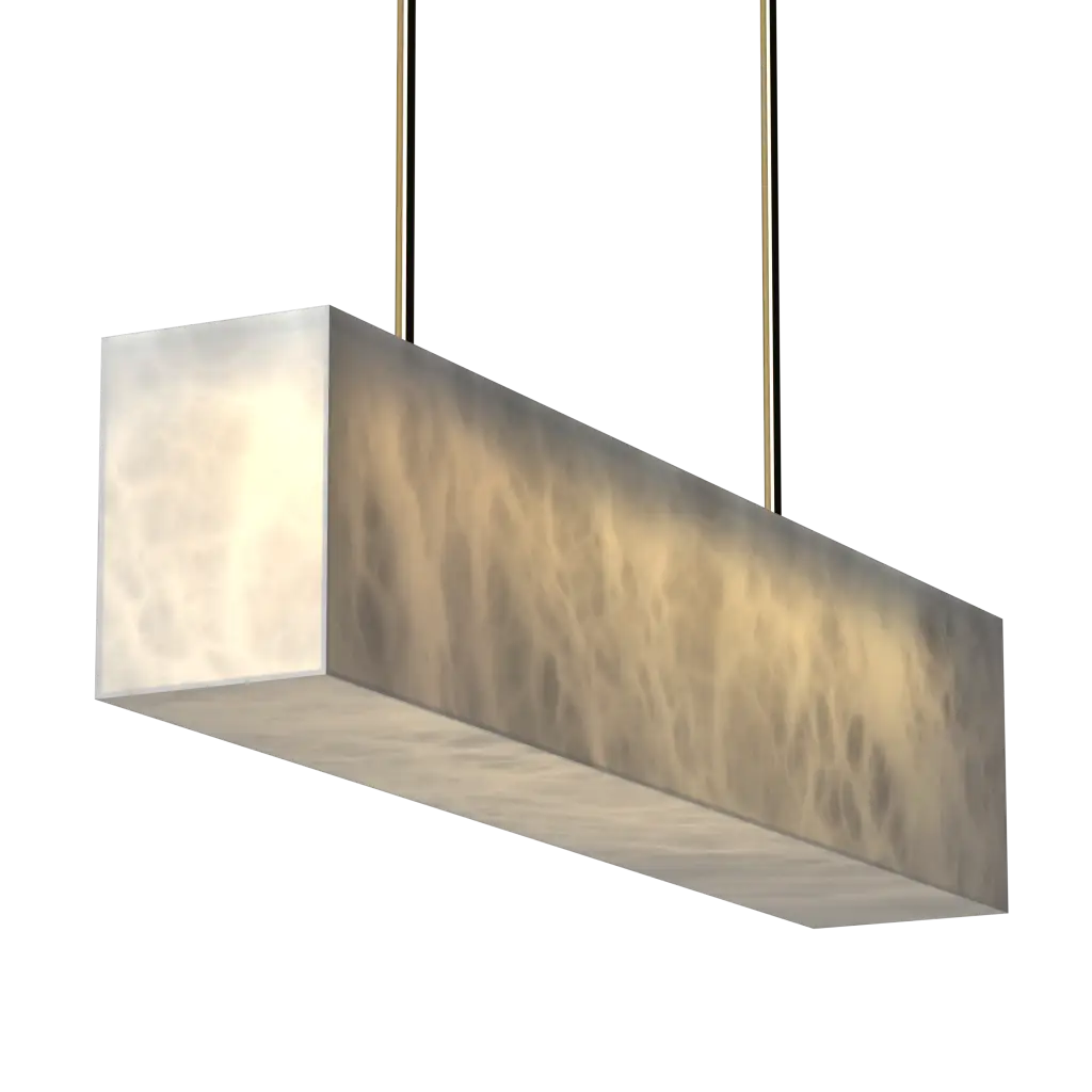 Rectangular pendant light with a textured surface on a white background