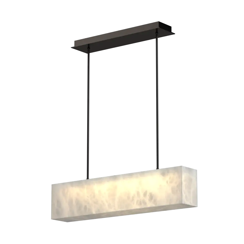 Modern pendant light with rectangular shade on a white background
