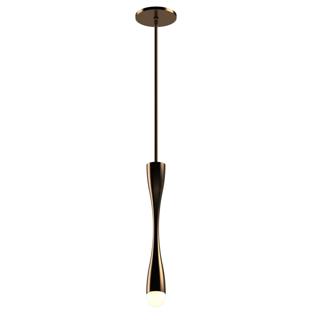 Modern pendant light with gold finish on a white background