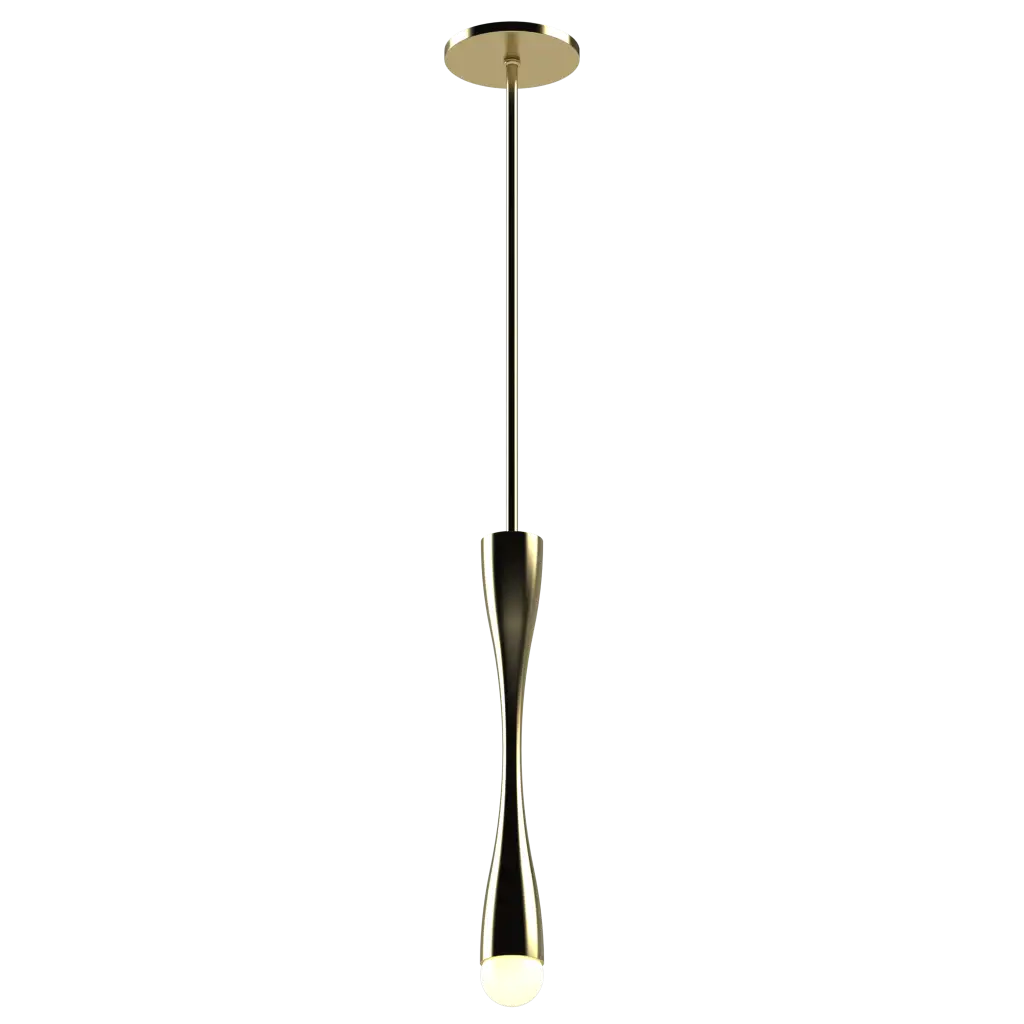 Modern pendant light with gold finish on a white background