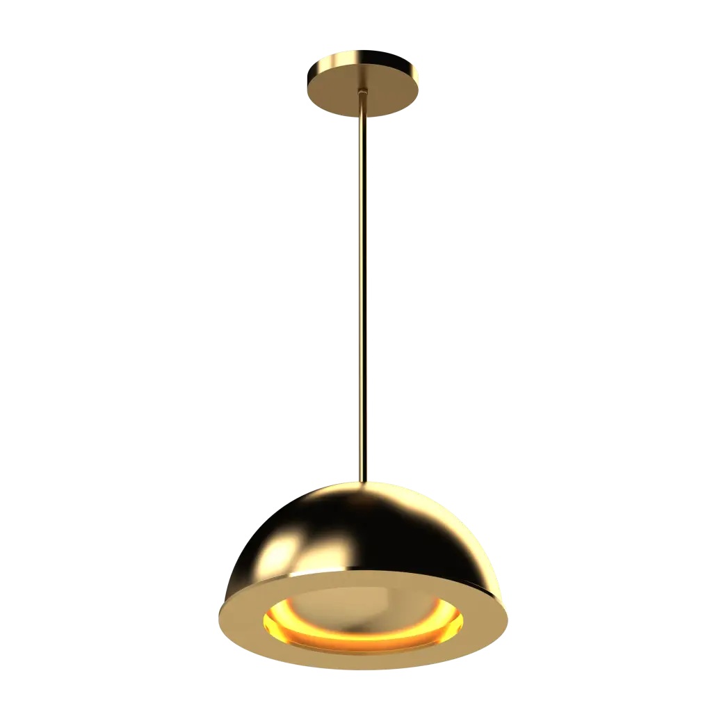 Gold pendant light on a white background