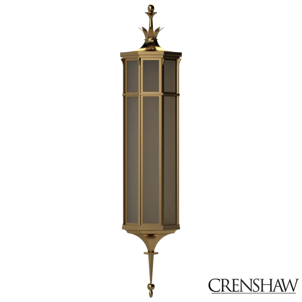 Decorative outdoor wall light fixture on a white background