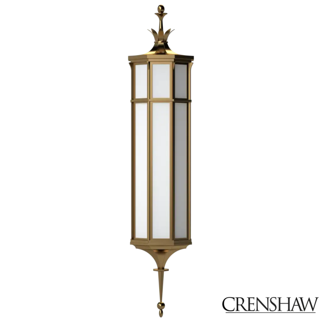 Decorative outdoor wall light fixture on a white background