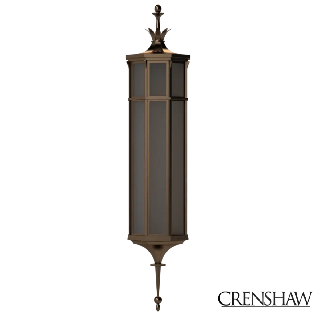 Decorative outdoor wall light fixture on a white background