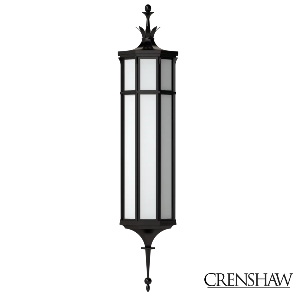 Decorative outdoor wall light fixture on a white background