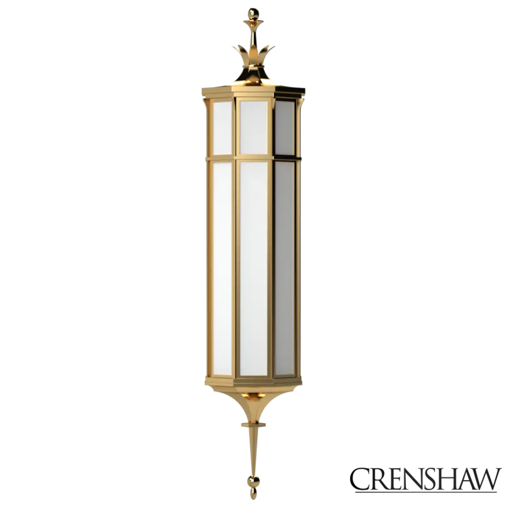 Decorative wall-mounted light fixture with gold and glass design on a white background