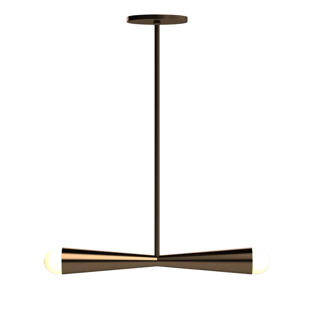 Modern pendant light with a black and gold design on a white background