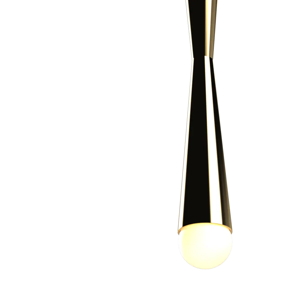 Modern pendant light with black and gold design on a white background