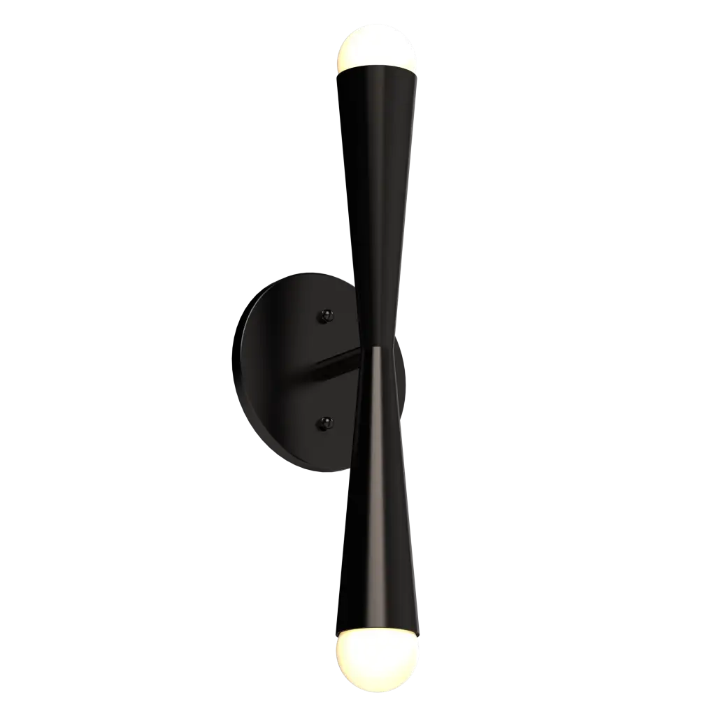 Black wall-mounted light fixture on a white background