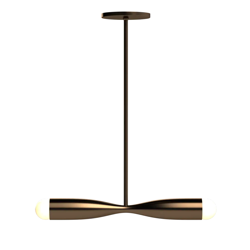 Modern pendant light with a black and gold design on a white background
