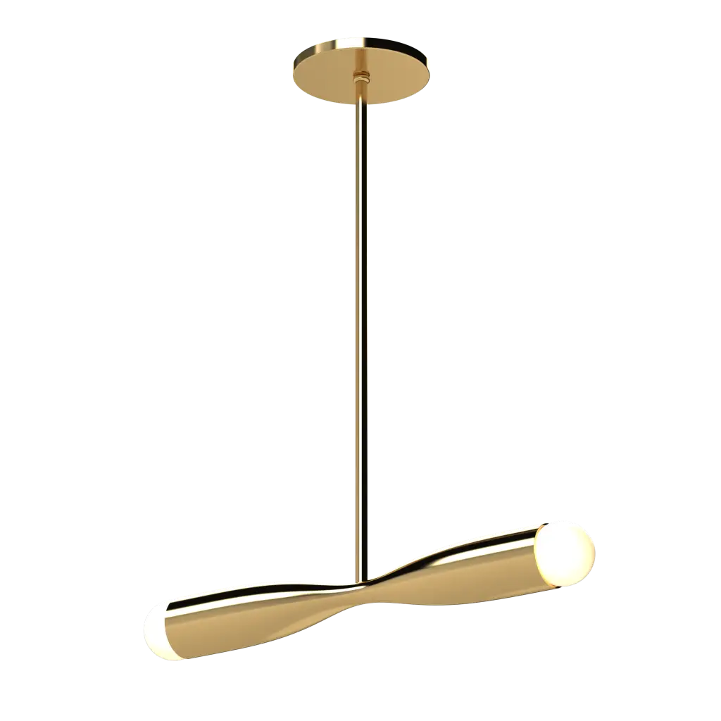 Gold pendant light on a white background