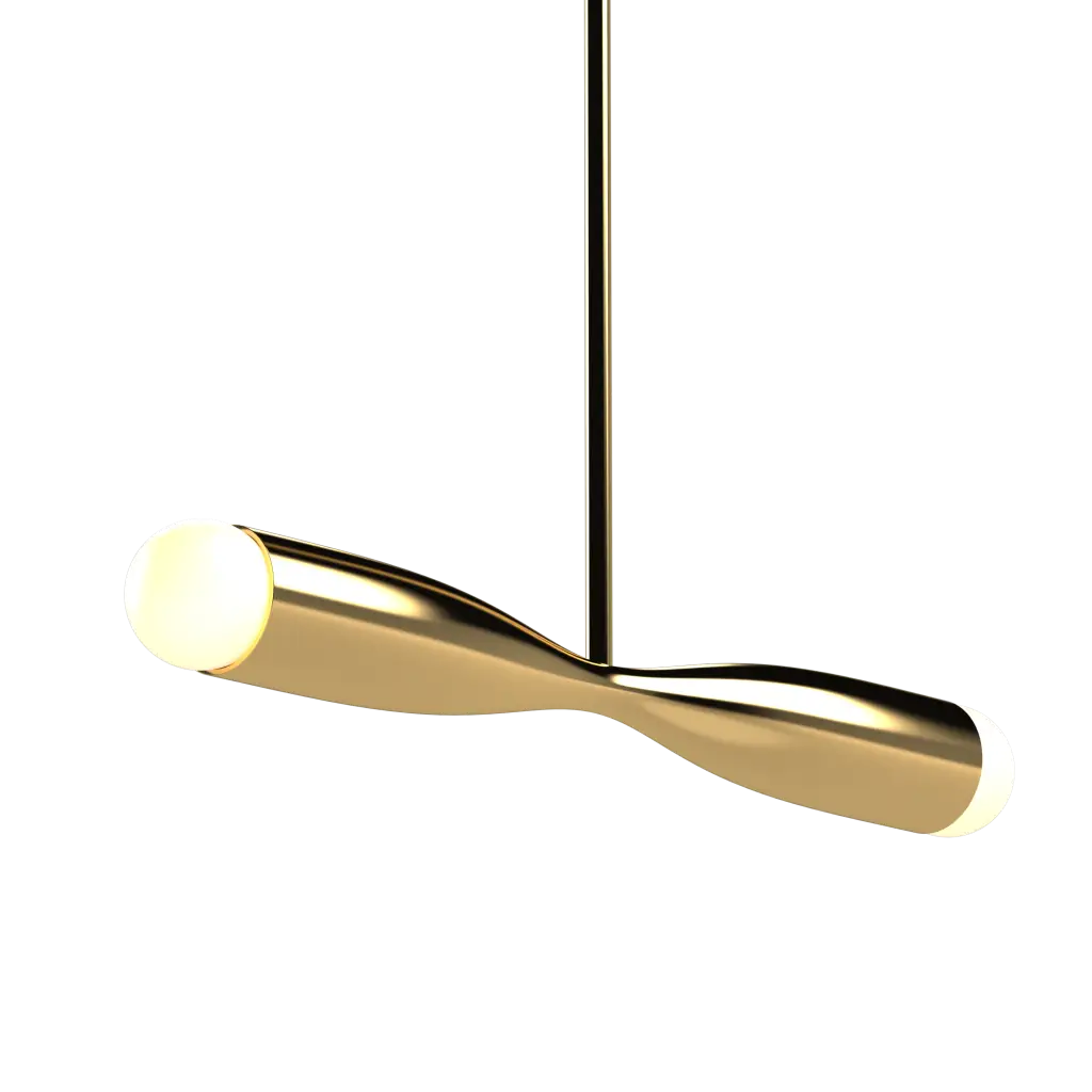 Gold pendant light on a white background