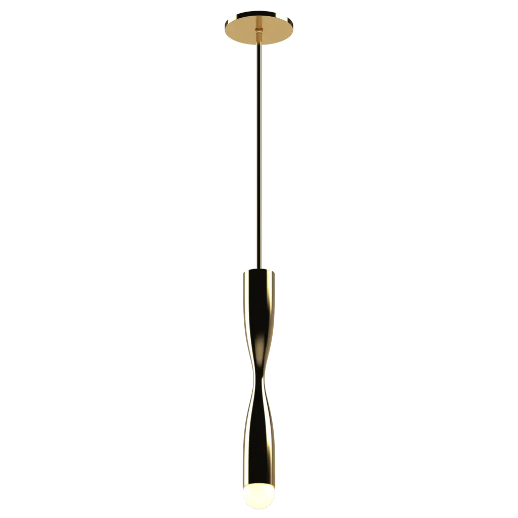 Modern pendant light with gold finish on a white background