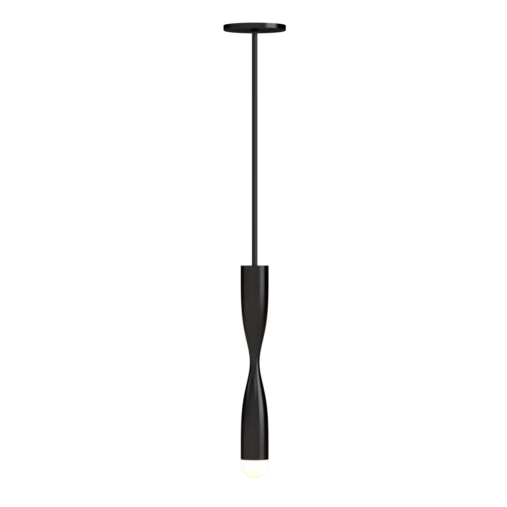 Black pendant light on a white background