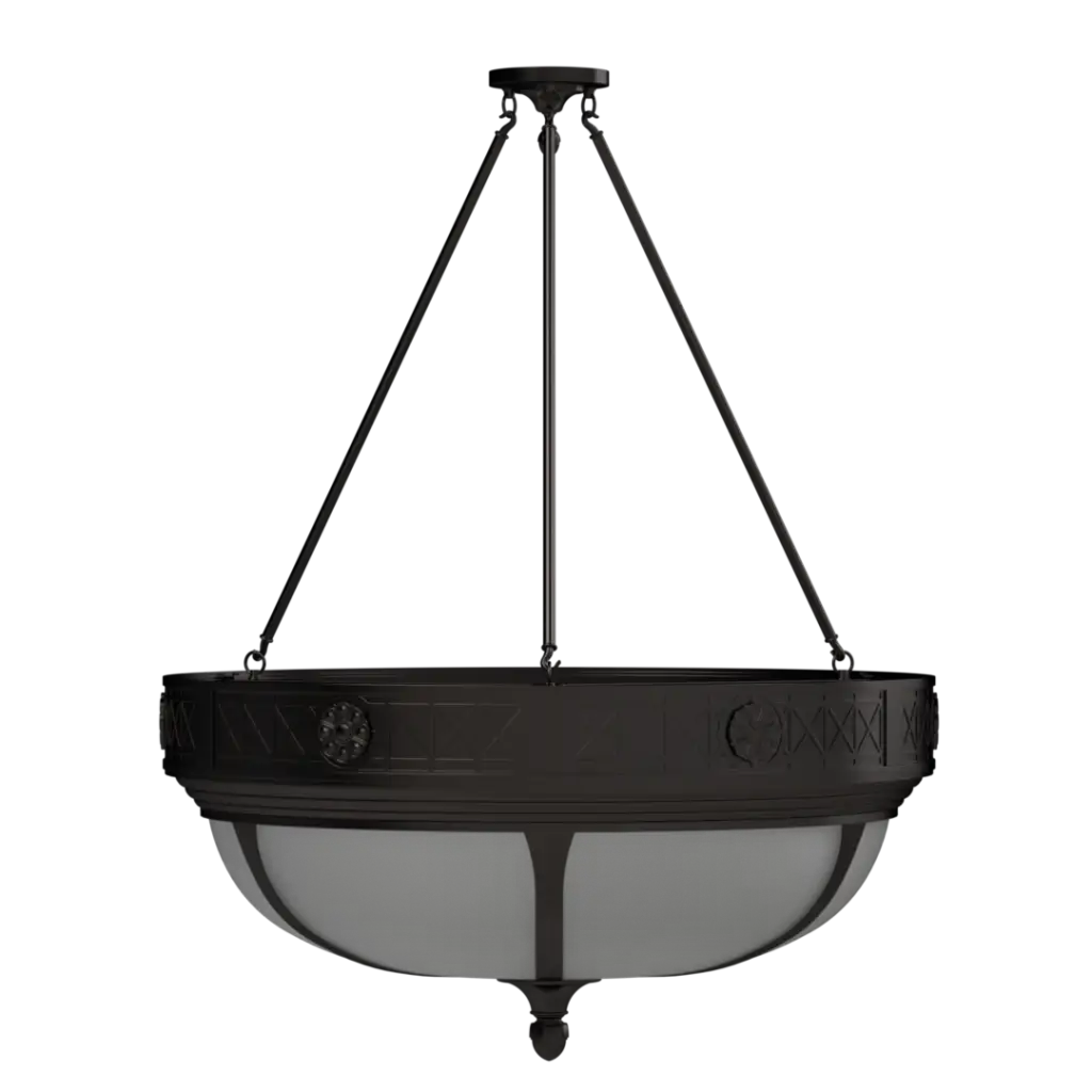 Black pendant light fixture on a white background