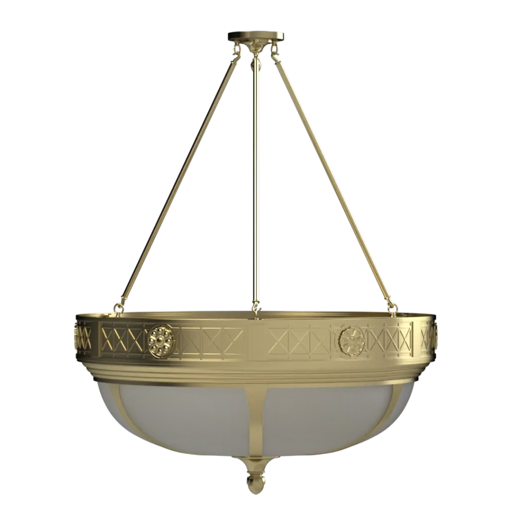 Decorative brass pendant light on a white background