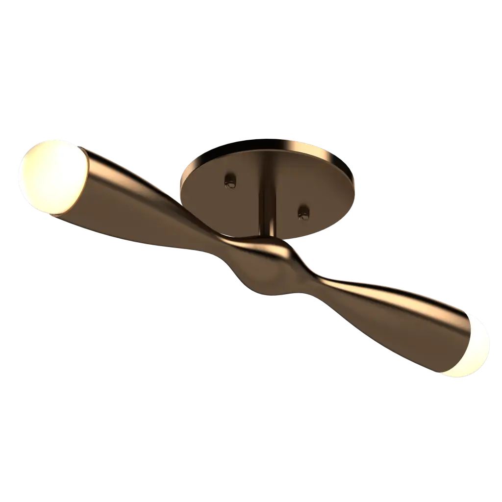 Modern wall light fixture with a gold finish on a white background