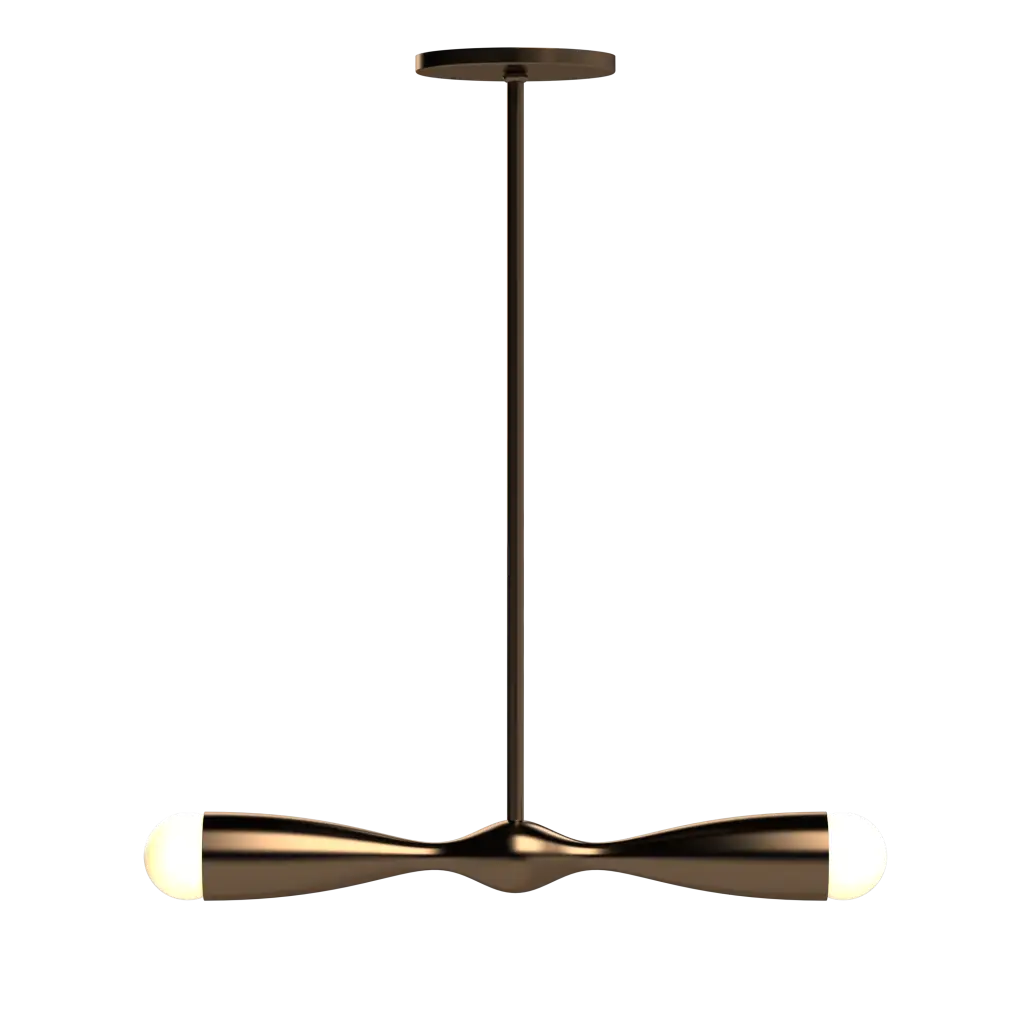 Modern pendant light with a black and gold design on a white background