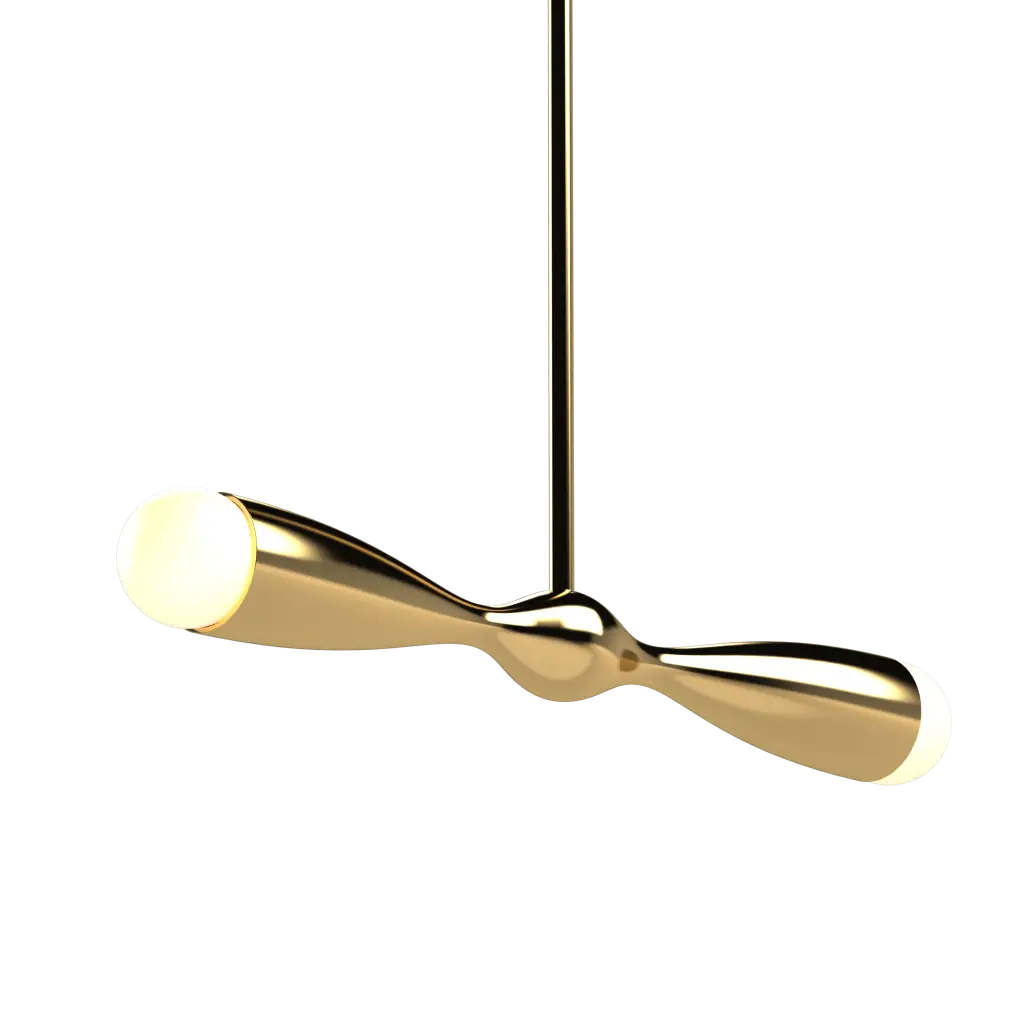 Gold pendant light on a white background