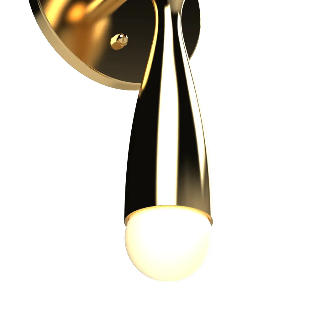 Modern wall sconce with gold finish on a white background