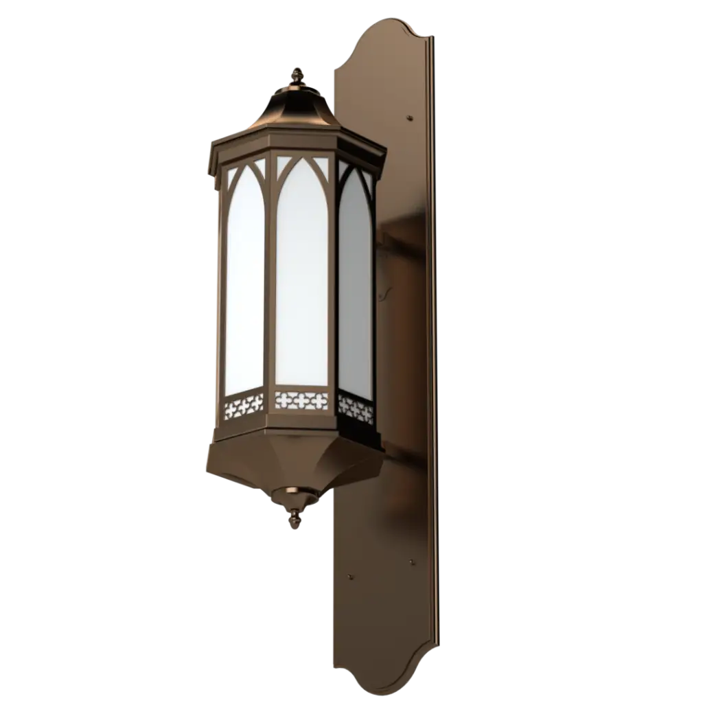 Decorative outdoor wall light fixture on a white background
