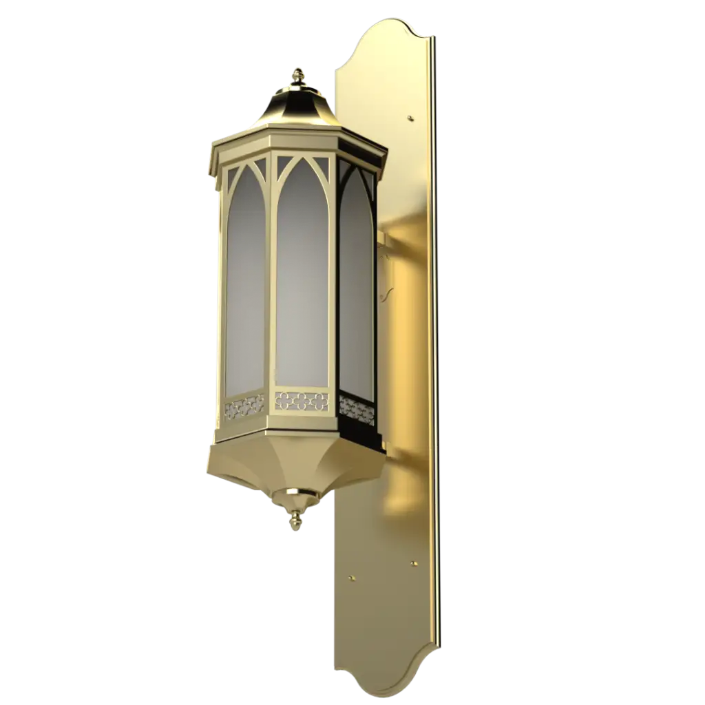 Gold outdoor wall lantern on a white background