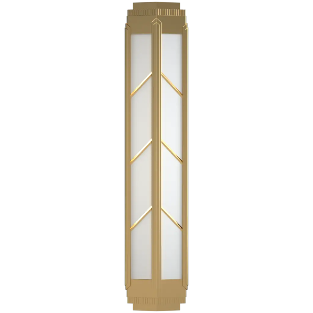 Decorative wall sconce with gold frame and white glass on a white background