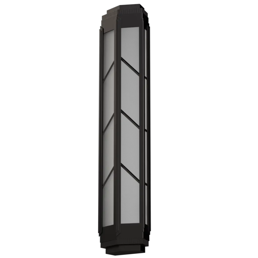 Tall black and glass vertical panel on a white background