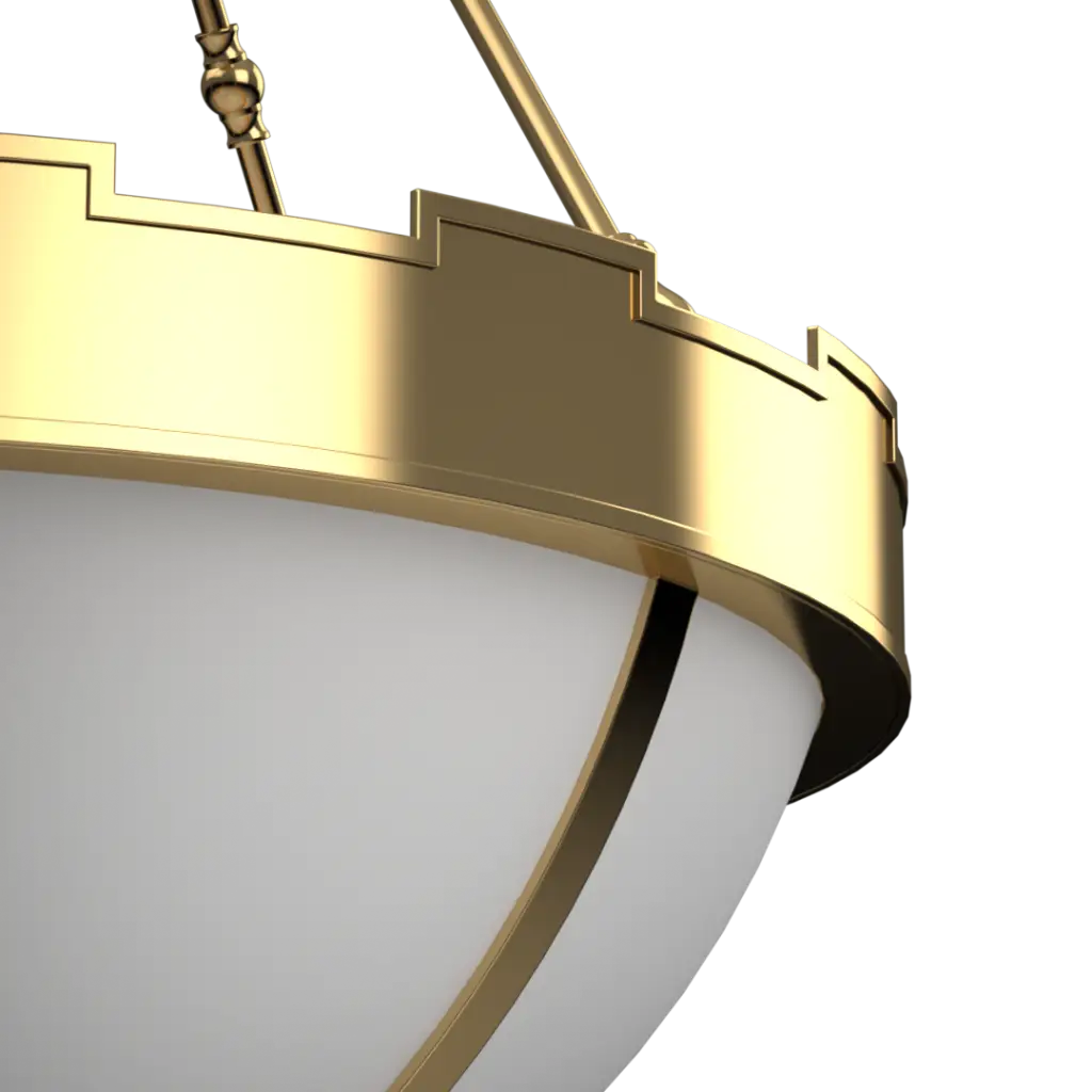Close-up of a gold-framed light fixture on a white background