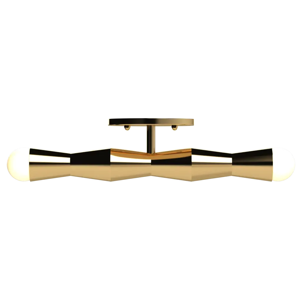 Modern ceiling light fixture with gold and black design on a white background