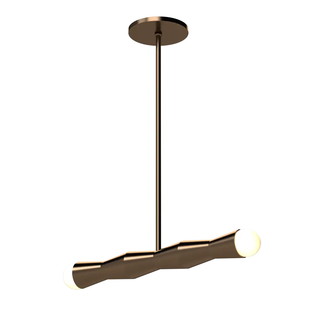 Modern pendant light with a bronze finish on a white background