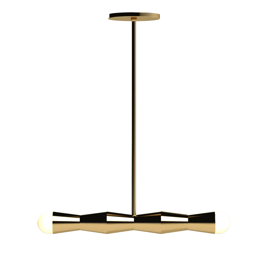 Modern pendant light with gold and black design on a white background