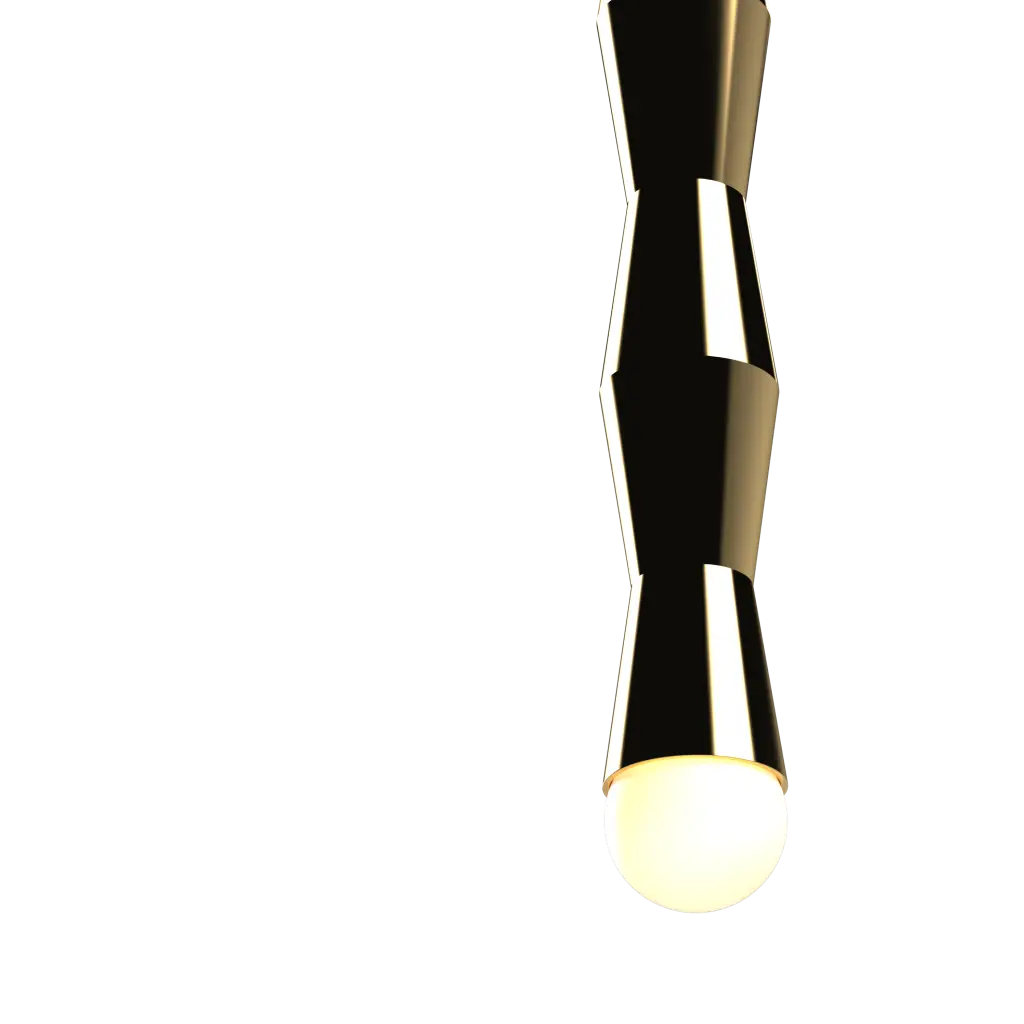 Modern ceiling light fixture with a black and gold design on a white background