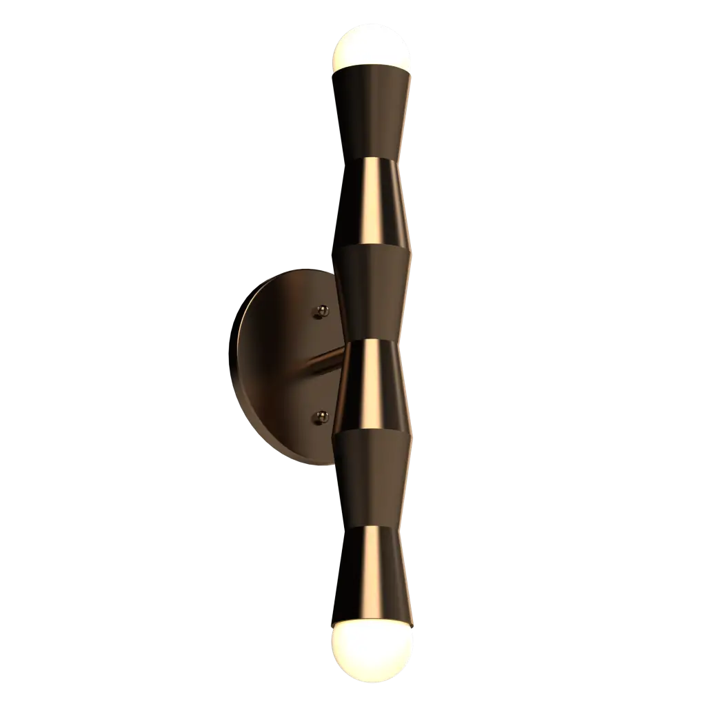 Modern wall sconce with dual lights on a white background