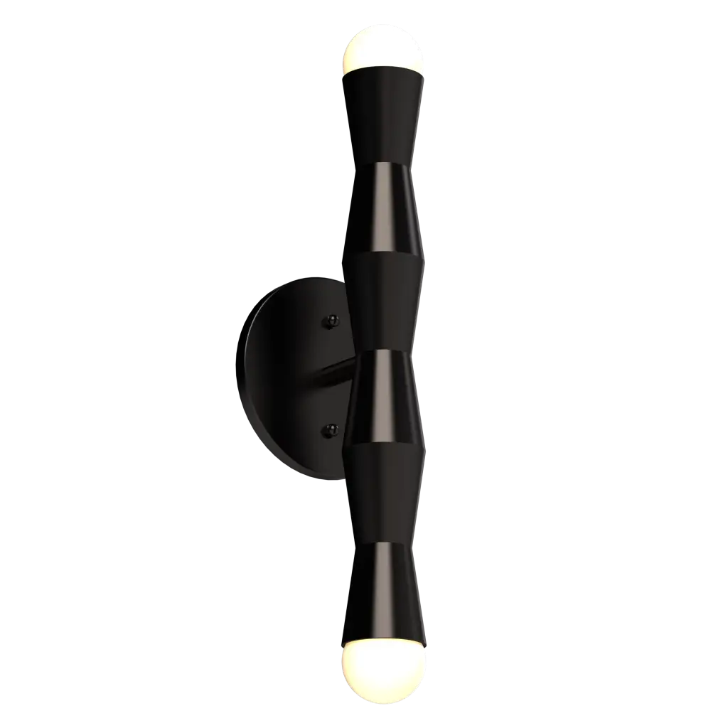 Black wall-mounted light fixture on a white background