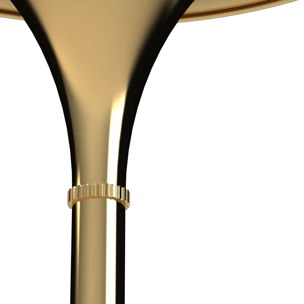 Gold lamp with a cylindrical design on a white background