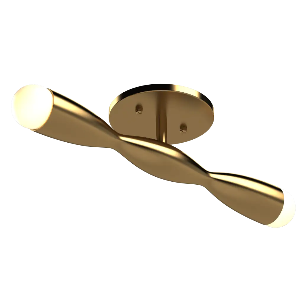 Gold ceiling light with a modern design on a white background