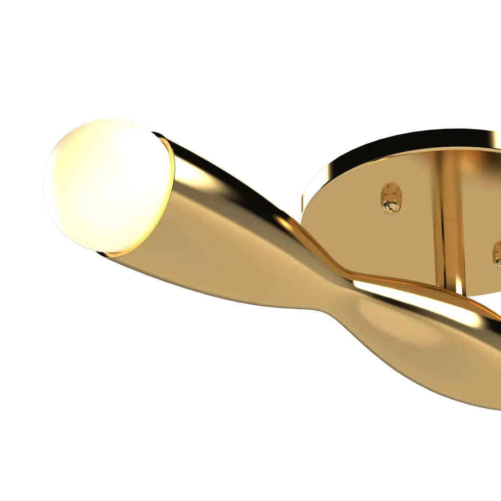 Gold ceiling light with a modern design on a white background