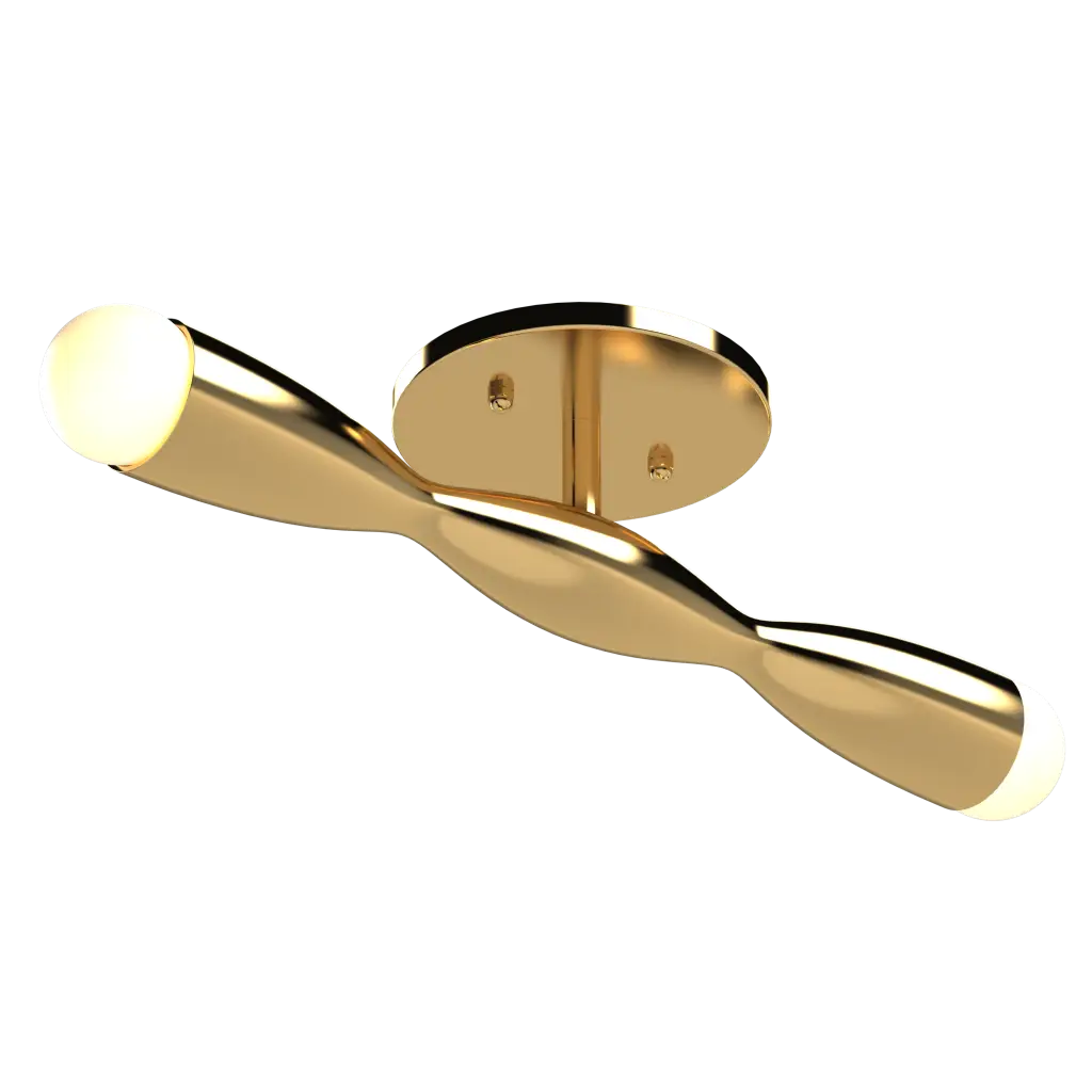 Gold ceiling light with a modern design on a white background