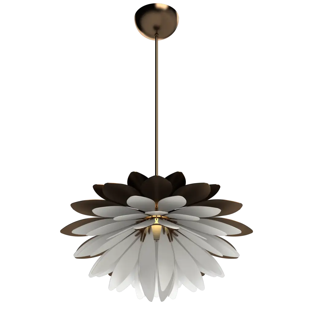 Modern pendant light with a floral design on a white background