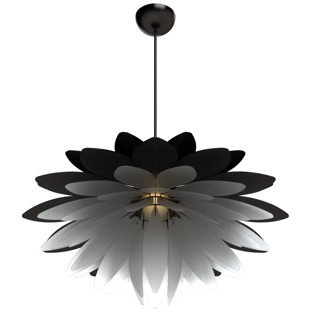Black and white floral-patterned ceiling light fixture on a white background