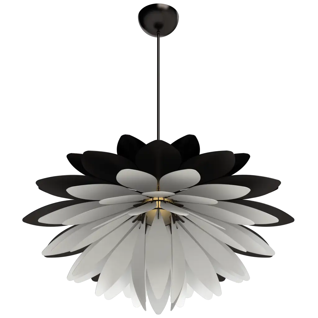 Black and white floral pendant light on a white background