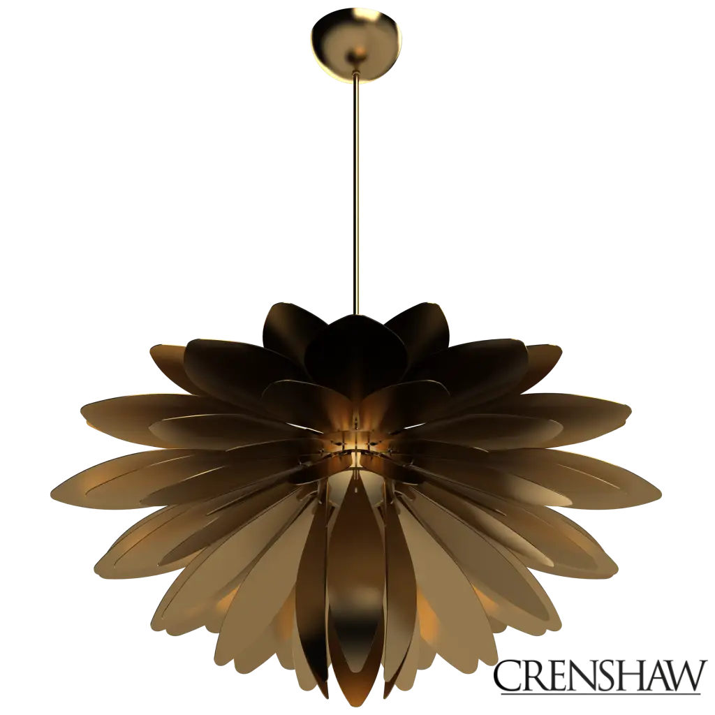 Gold floral pendant light on a white background