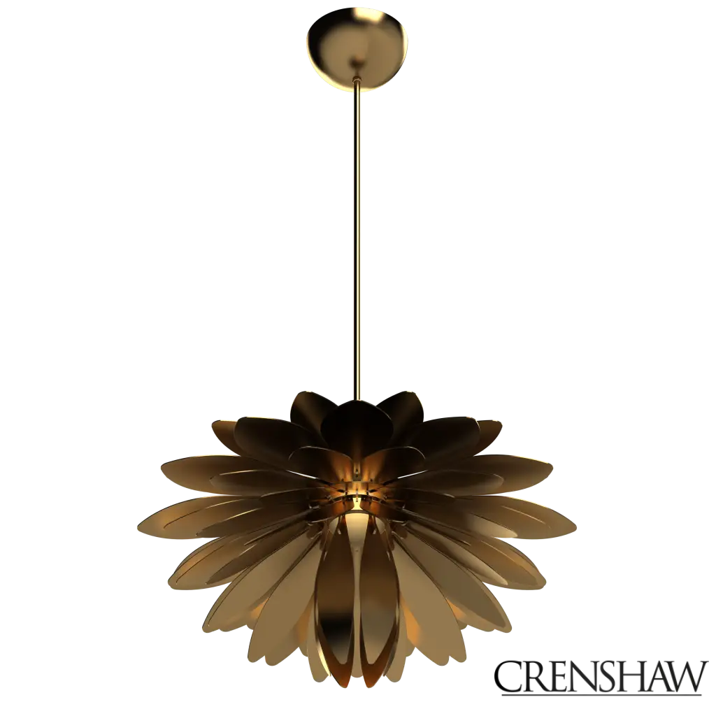 Gold floral pendant light on a white background