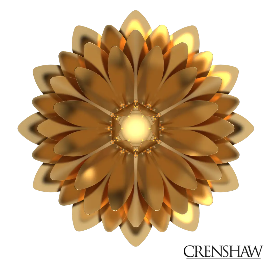 Gold floral light fixture on a white background