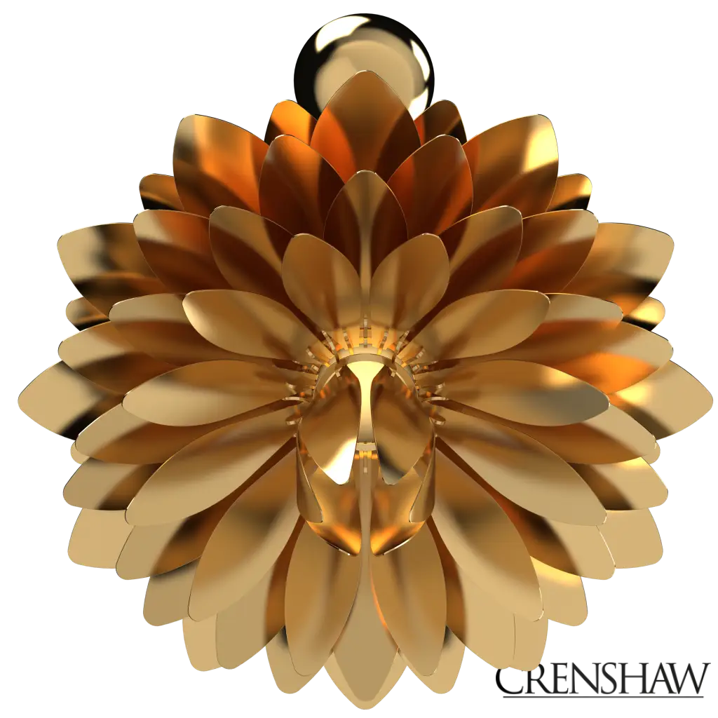 Gold floral pendant on a white background